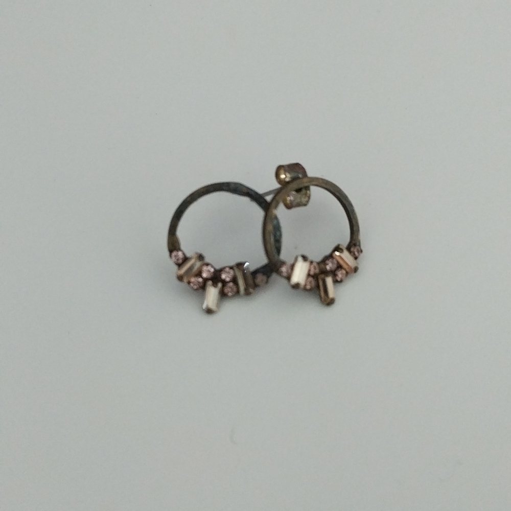 Anthropologie pink crystal stud circle earrings